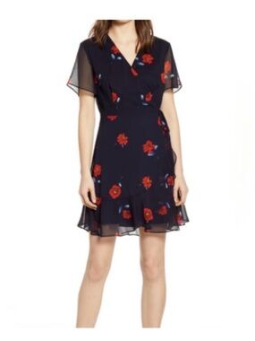 Isabella Oliver Navy Mini Dress with Red Floral Print